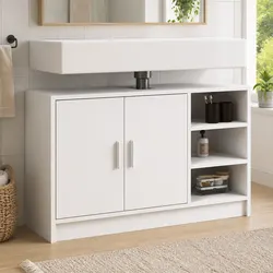 Sturdy White Engineered Wood Bathroom Sink Cabinet 90x29x55cm