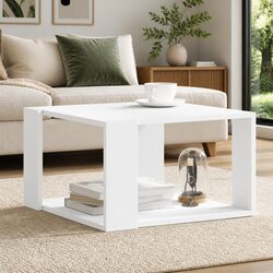Stylish White Coffee Table with Storage 51.5x51.5x30 cm