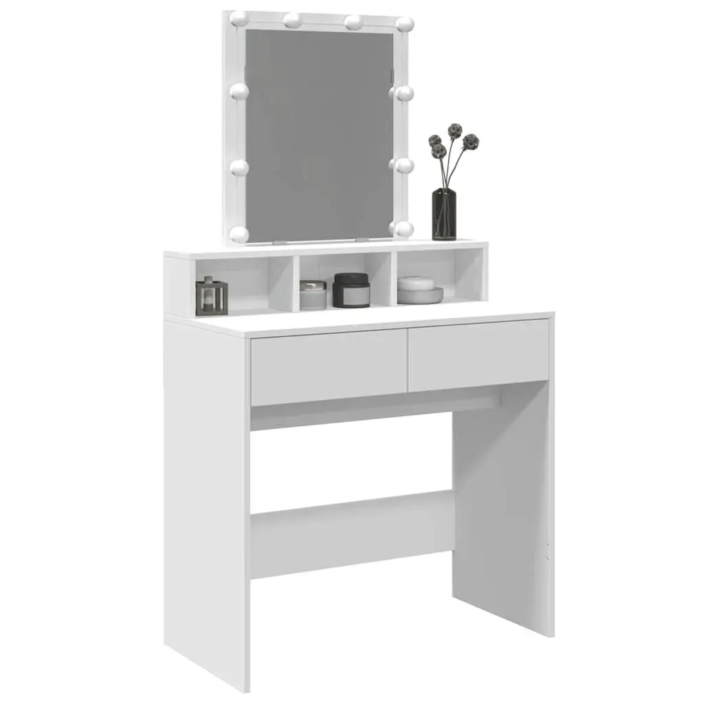 White Dressing Table with LED Mirror and Storage