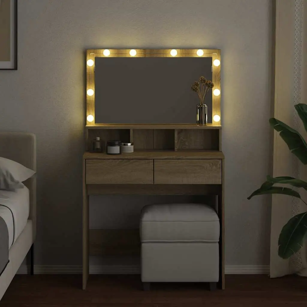 Brown LED Mirror Dressing Table for Modern Bedrooms