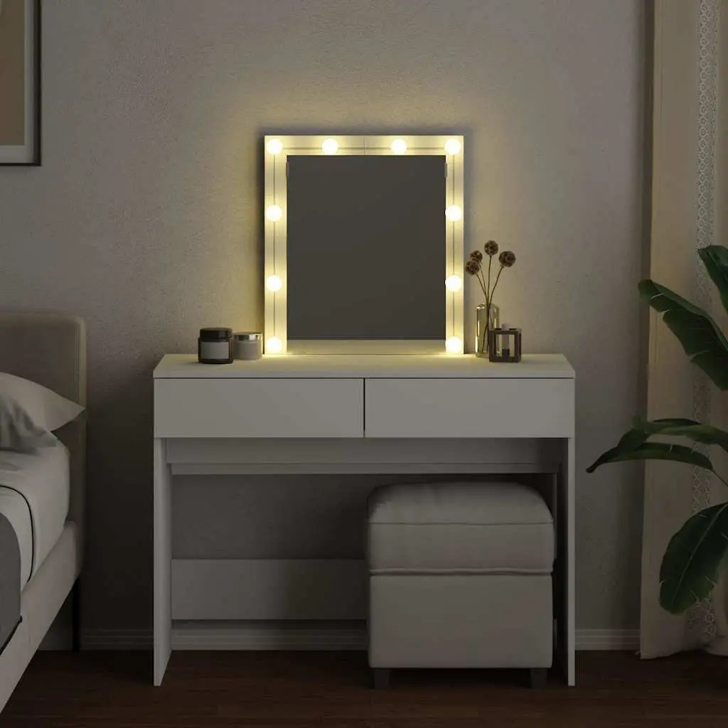 White Dressing Table with LED Mirror and Drawers