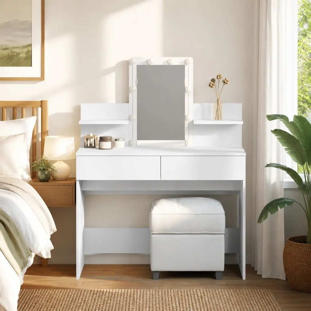 White Vanity Makeup Desk with LED Mirror