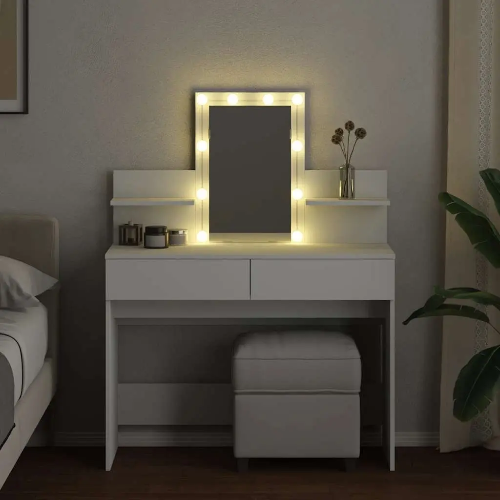 White Vanity Makeup Desk with LED Mirror