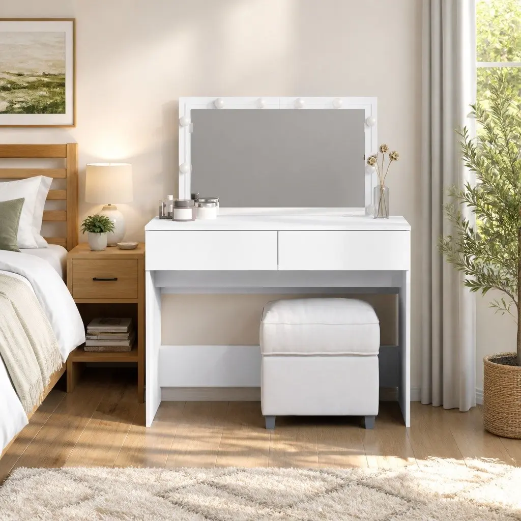 LED Mirror Dressing Table with 2 Drawers in White
