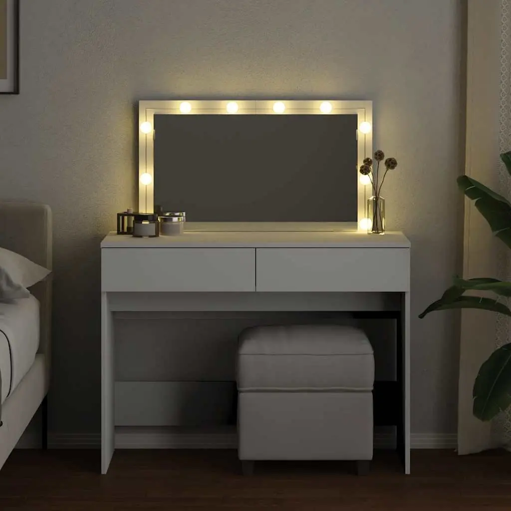 LED Mirror Dressing Table with 2 Drawers in White