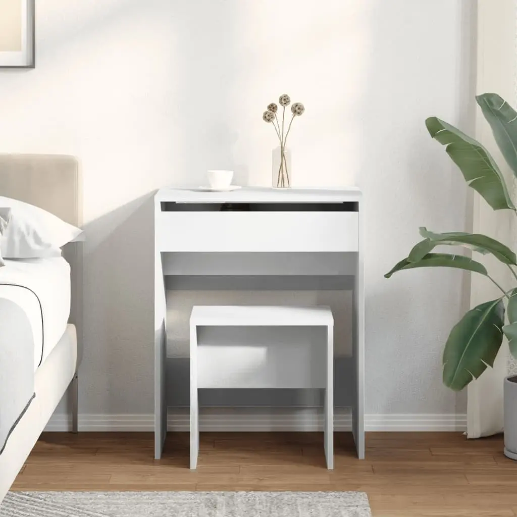 White Dressing Table with Mirror and Stool