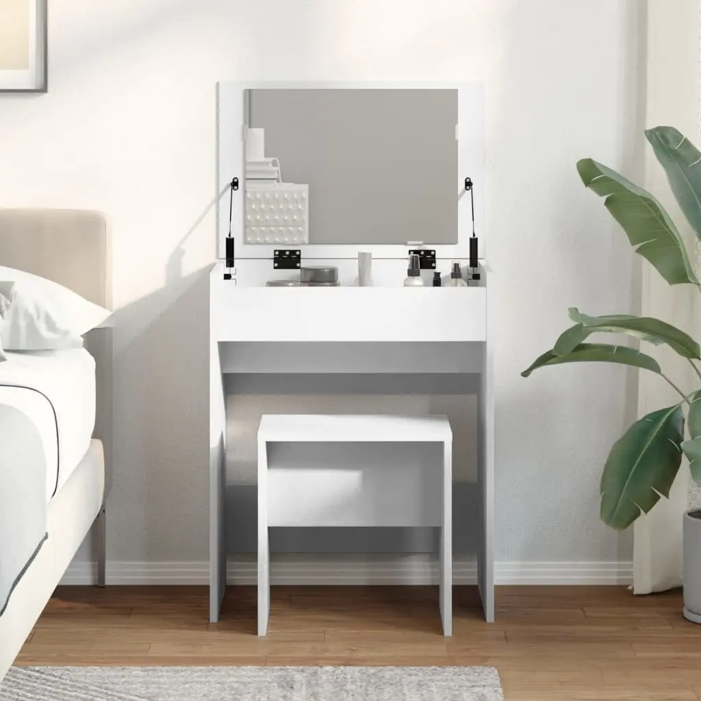 White Dressing Table with Mirror and Stool