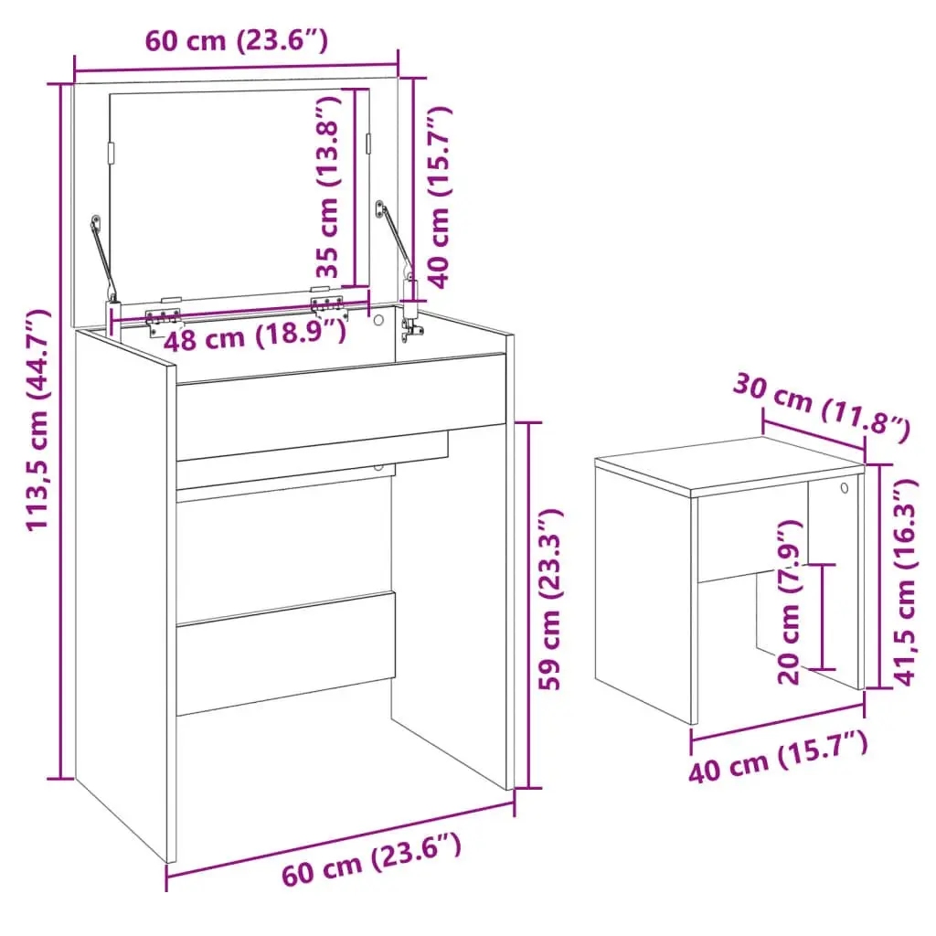 White Dressing Table with Mirror and Stool