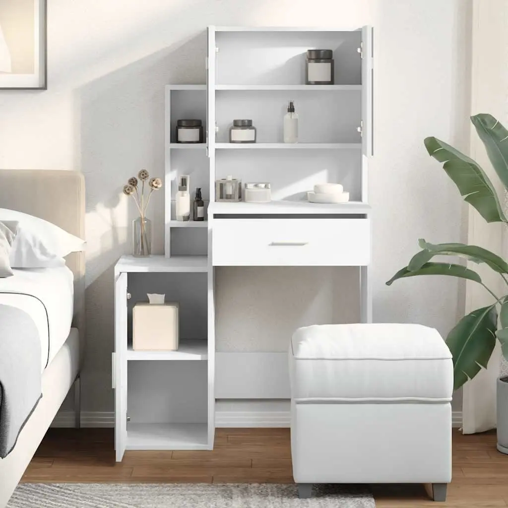 Bedroom Vanity with Mirror and Storage in White