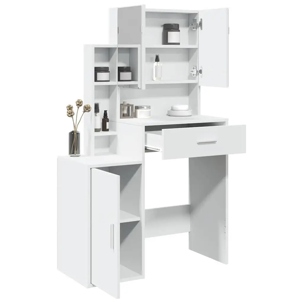 Bedroom Vanity with Mirror and Storage in White