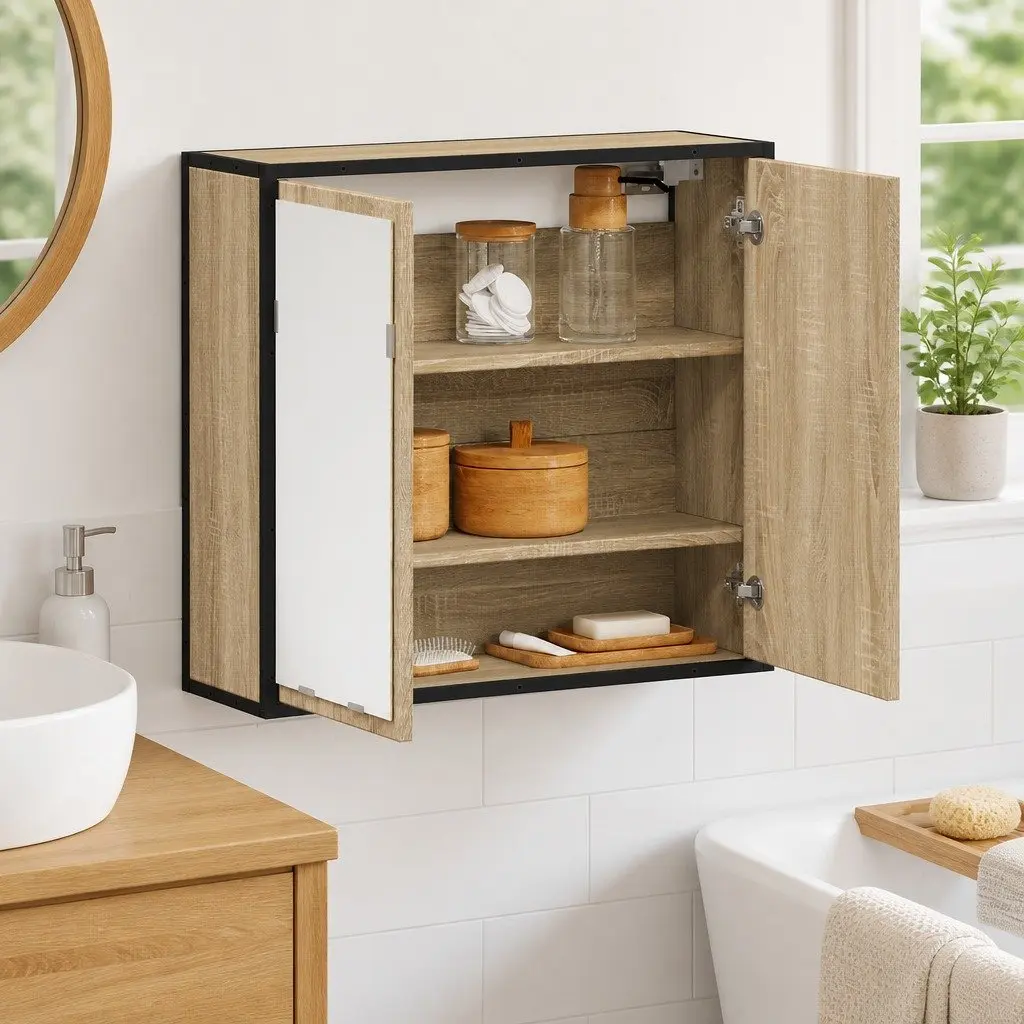 Wall-Mounted Brown Mirror Cabinet