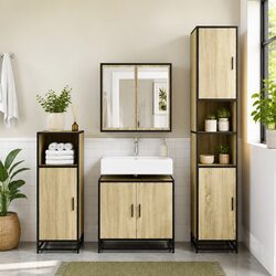 Brown Engineered Wood Bathroom Sink Cabinet with Metal Frame