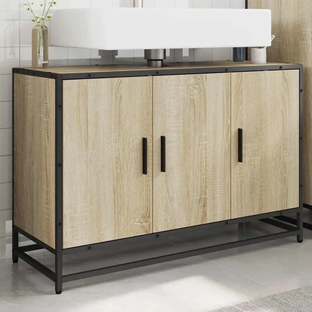 Bathroom Sink Cabinet Engineered Wood 90x33x60cm Brown Sonoma Oak