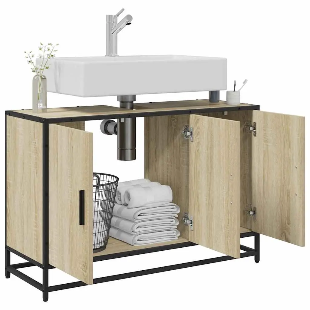 Bathroom Sink Cabinet Engineered Wood 90x33x60cm Brown Sonoma Oak
