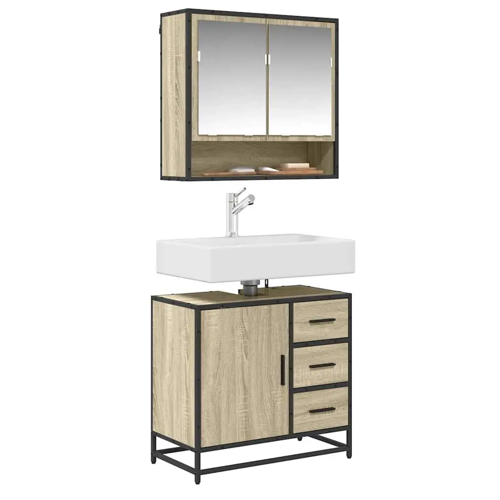 Bathroom Sink Cabinet Brown Engineered Wood Vanity Unit 65x33x60 cm Storage