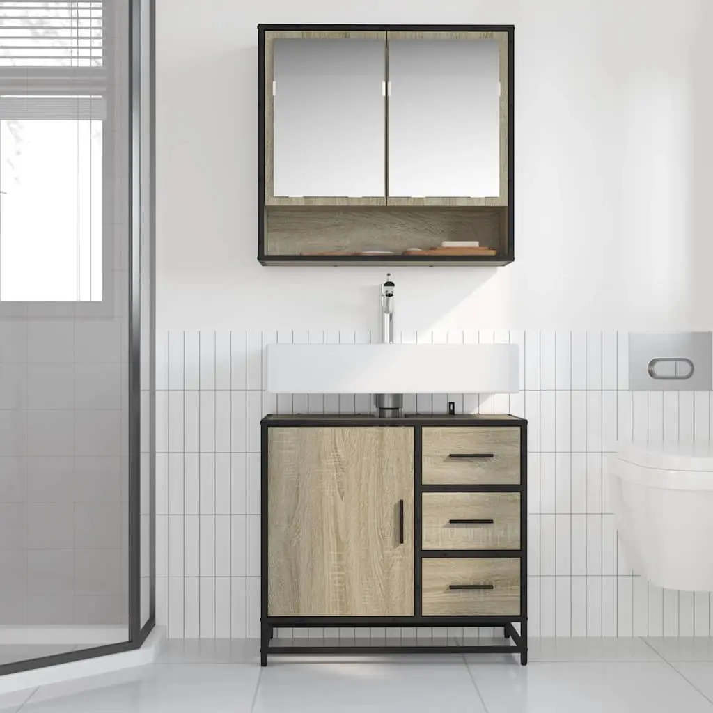 Bathroom Sink Cabinet Brown Engineered Wood Vanity Unit 65x33x60 cm Storage