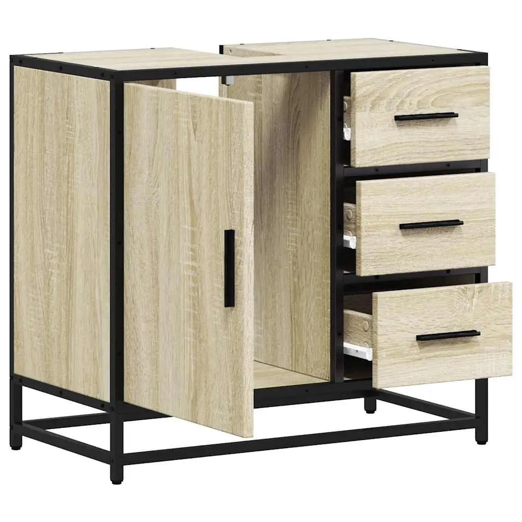 Bathroom Sink Cabinet Brown Engineered Wood Vanity Unit 65x33x60 cm Storage