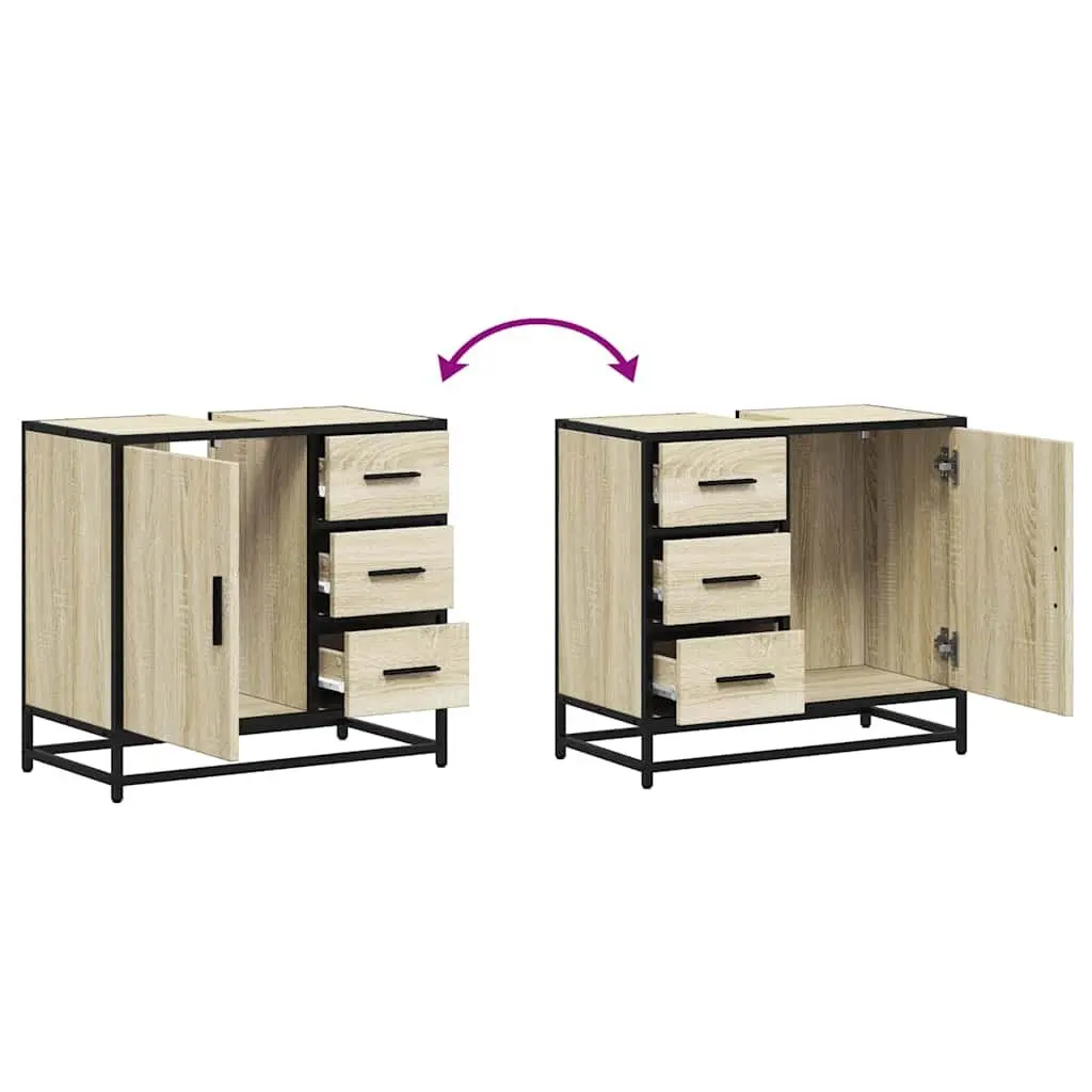 Bathroom Sink Cabinet Brown Engineered Wood Vanity Unit 65x33x60 cm Storage
