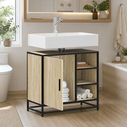 Brown Engineered Wood Bathroom Sink Cabinet with Metal Frame