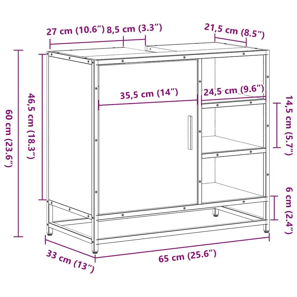 Brown Engineered Wood Bathroom Sink Cabinet with Metal Frame