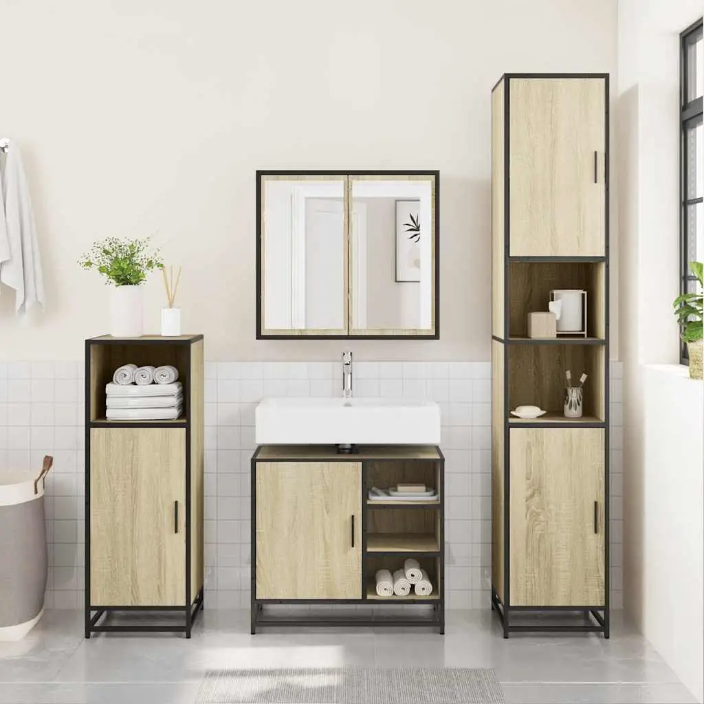 Brown Engineered Wood Bathroom Sink Cabinet with Metal Frame