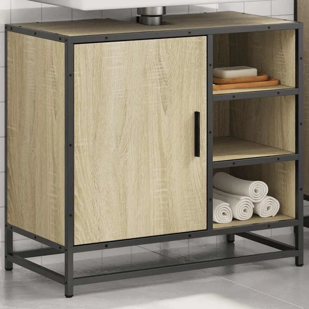 Brown Engineered Wood Bathroom Sink Cabinet with Metal Frame