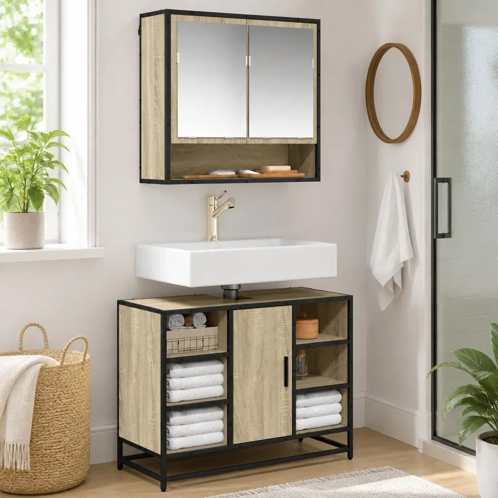 Engineered Wood Bathroom Sink Cabinet in Sonoma Oak
