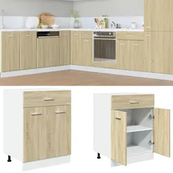 Sturdy Brown Engineered Storage Unit with Shelves and Drawer