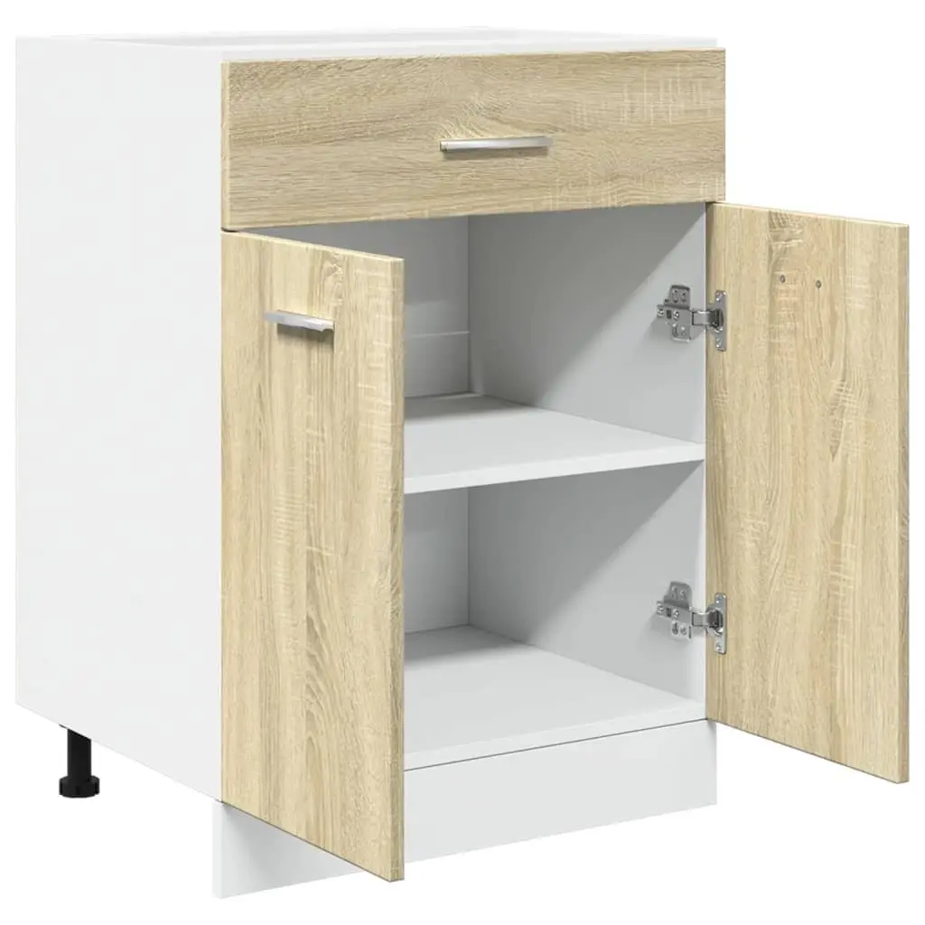 Brown Engineered Storage Unit with Shelves and Drawer