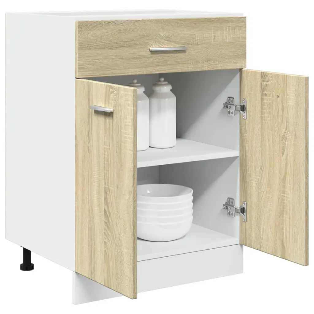 Brown Engineered Storage Unit with Shelves and Drawer