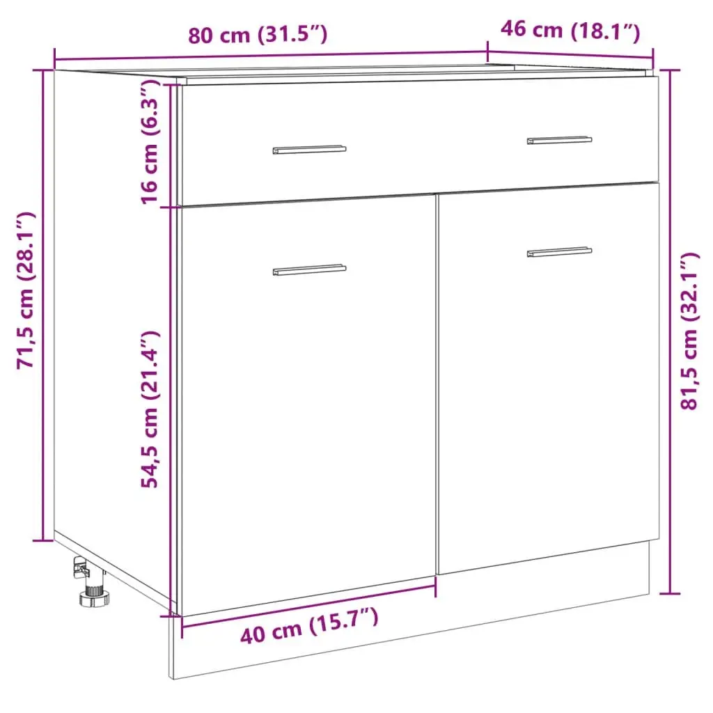 Brown Engineered Wood Kitchen Storage Drawer Bottom Cabinet