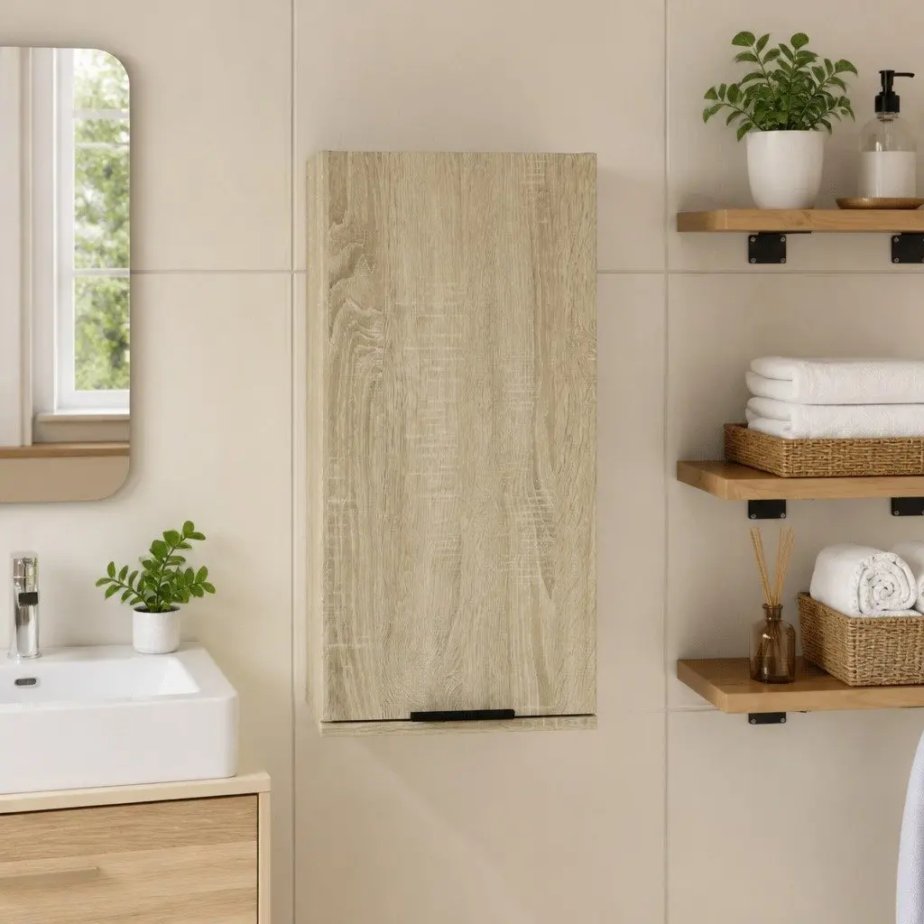 Brown Sonoma Oak Wall-Mounted Bathroom Cabinet