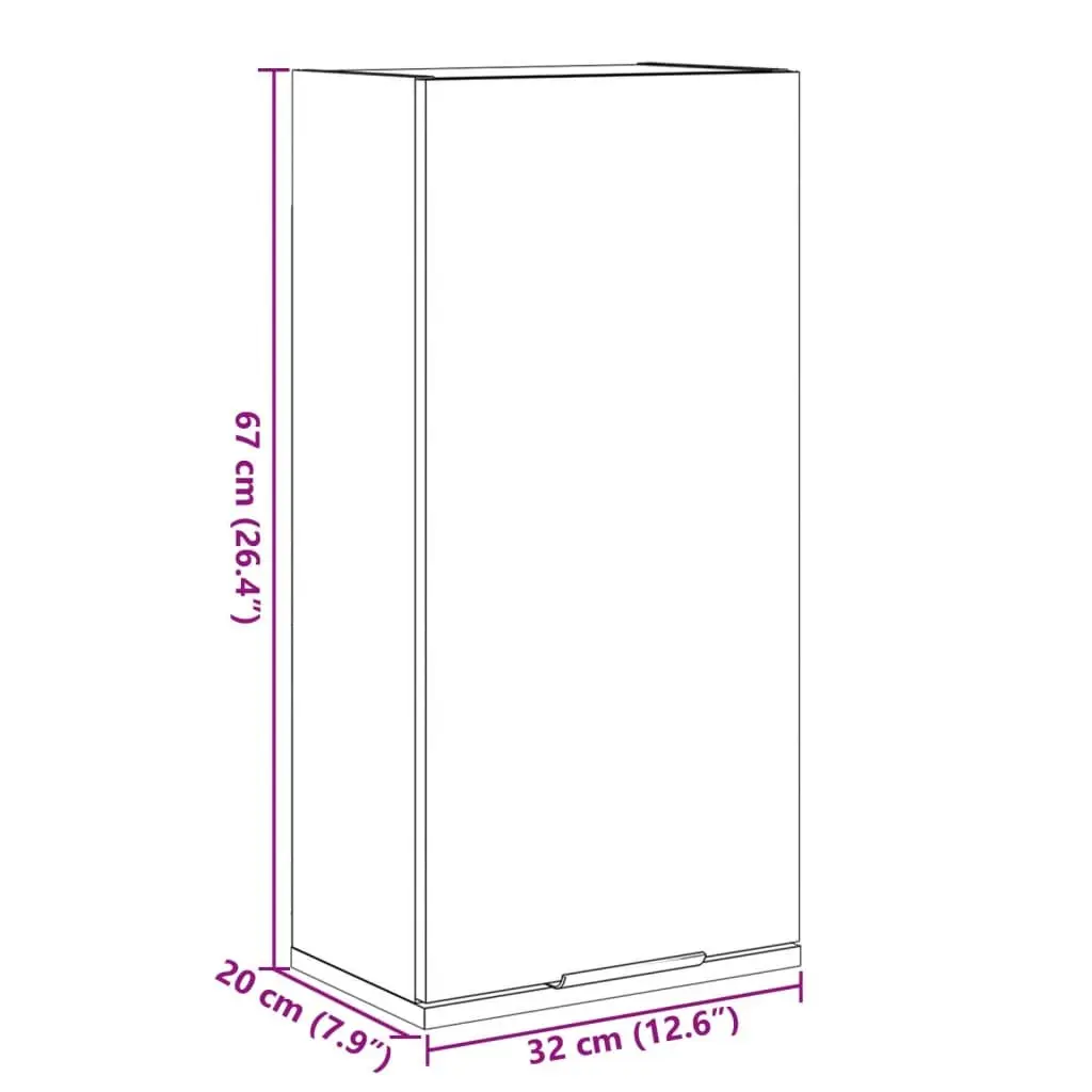 Bathroom Cabinet Engineered Wood 32W x 20D x 67H cm Brown Sonoma Oak Wall-Mounted Storage Unit