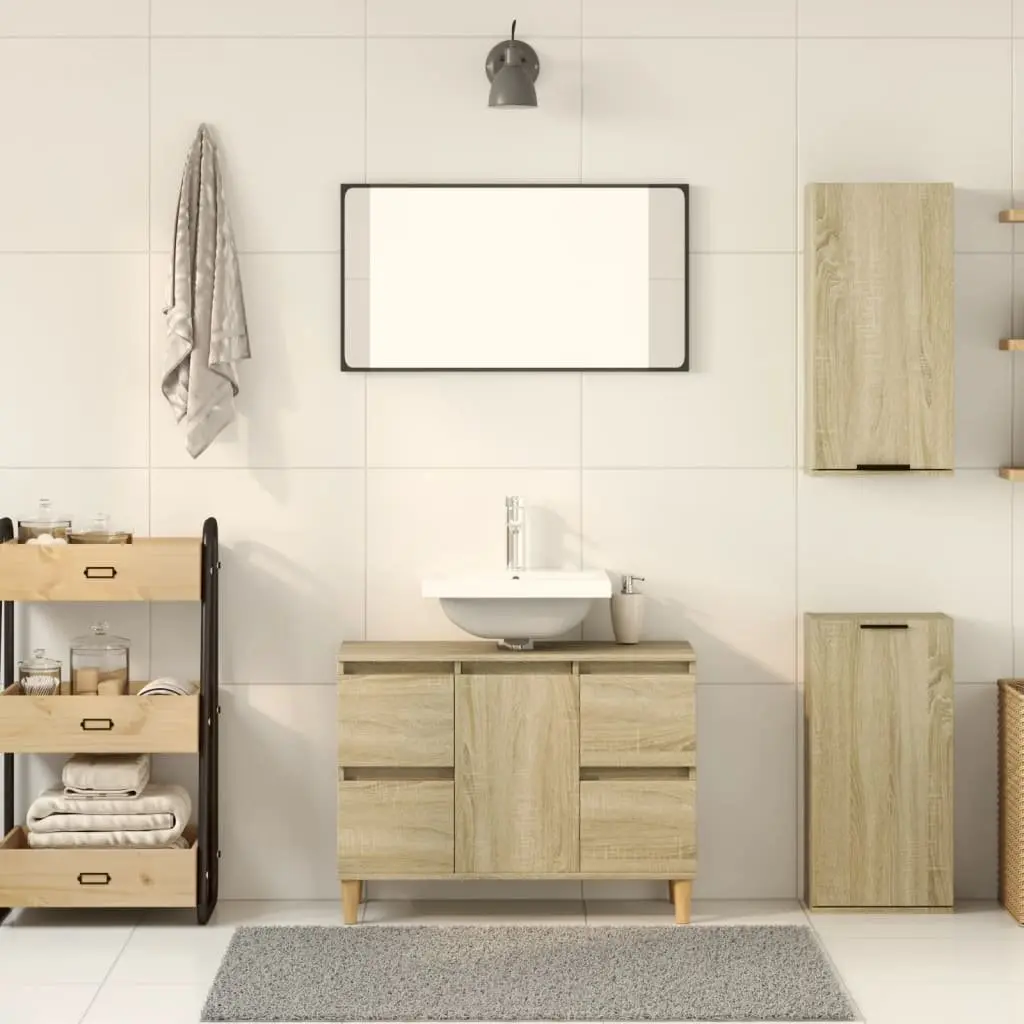Bathroom Cabinet Engineered Wood 32W x 20D x 67H cm Brown Sonoma Oak Wall-Mounted Storage Unit