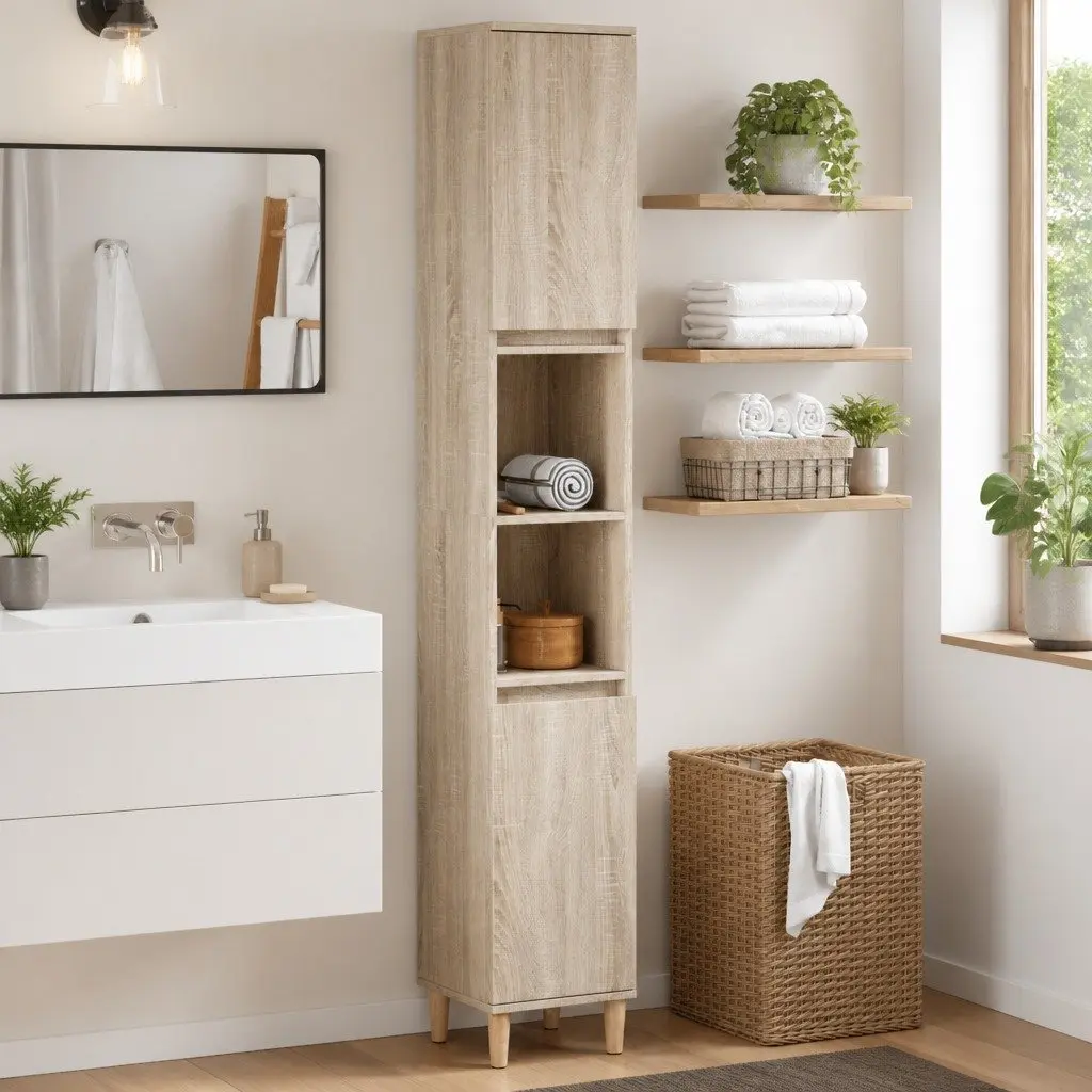 Bathroom Cabinet Engineered Wood 30x30x190cm Brown Sonoma Oak