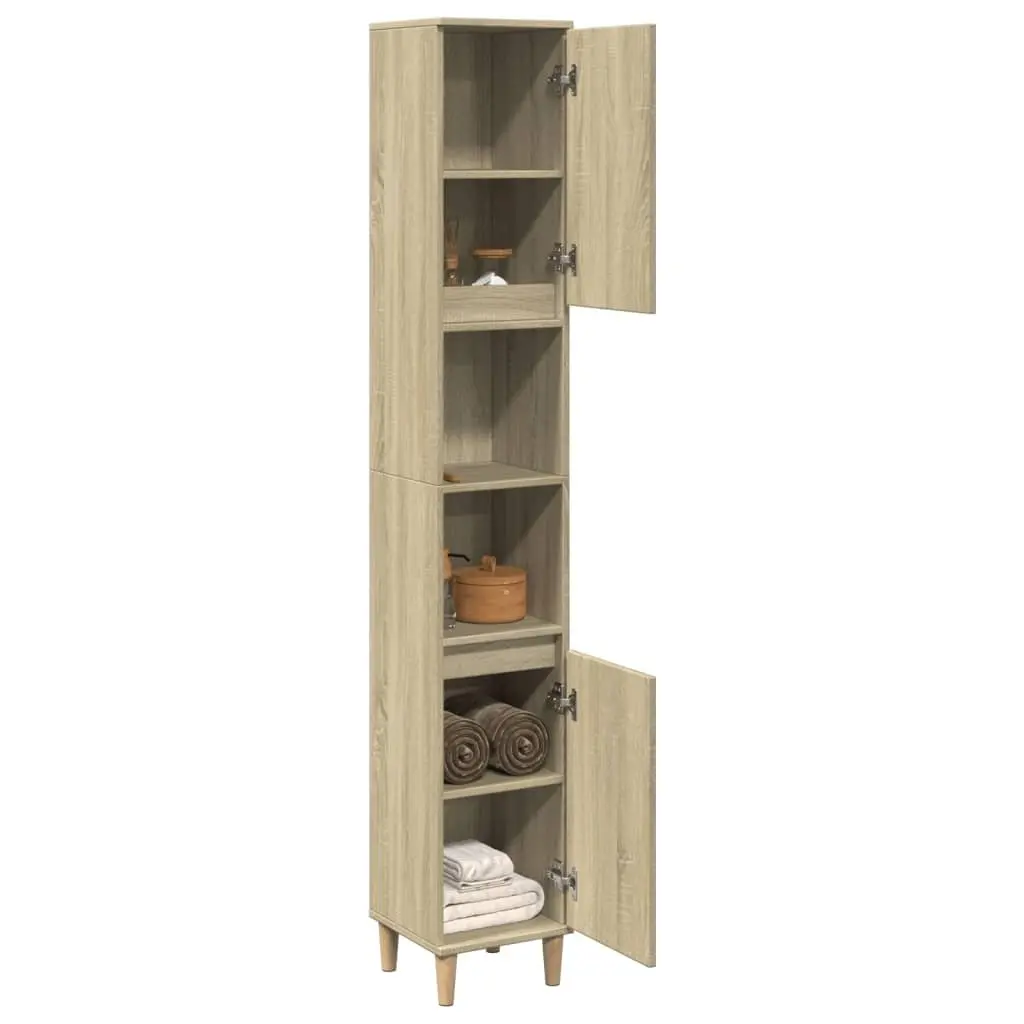 Bathroom Cabinet Engineered Wood 30x30x190cm Brown Sonoma Oak