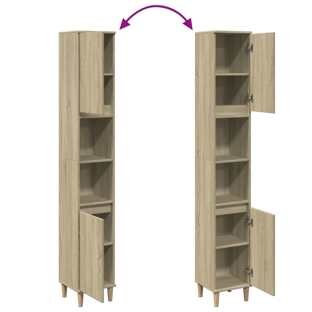 Bathroom Cabinet Engineered Wood 30x30x190cm Brown Sonoma Oak