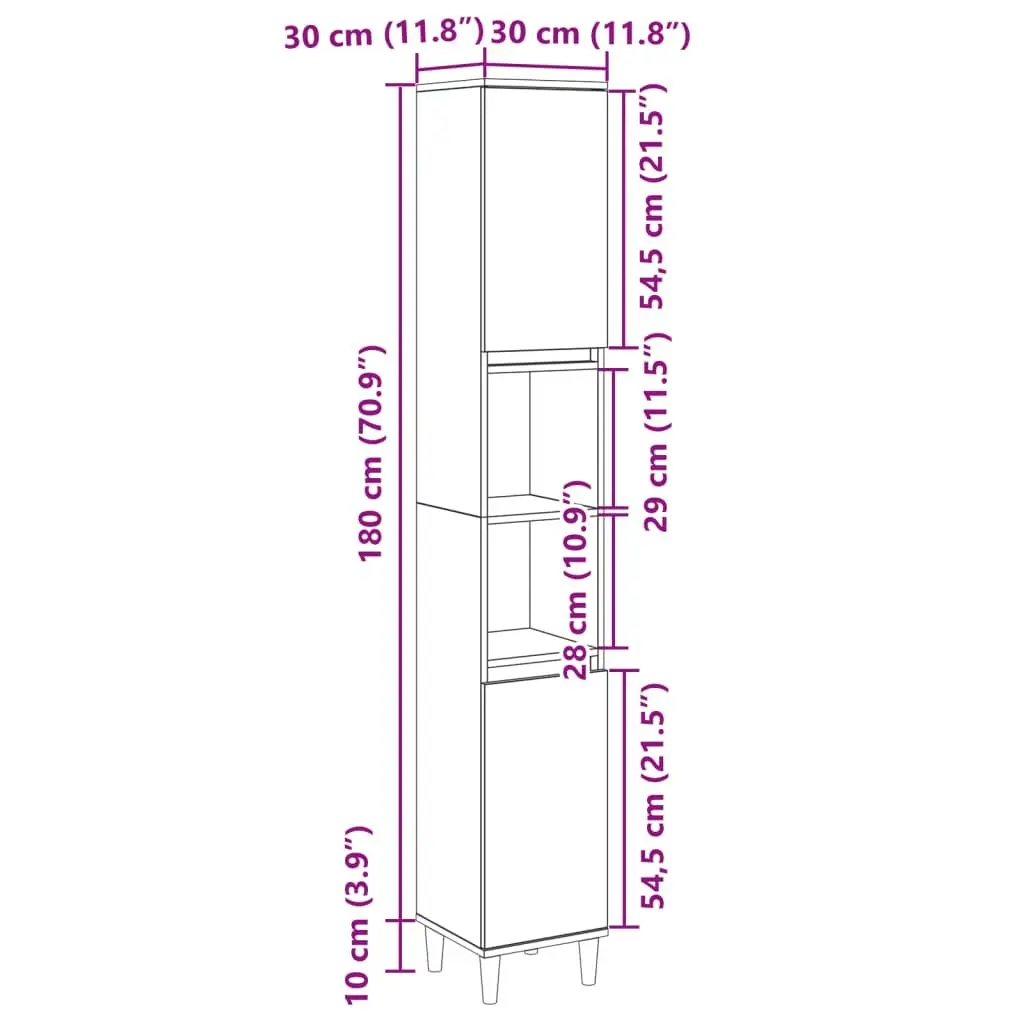 Bathroom Cabinet Engineered Wood 30x30x190cm Brown Sonoma Oak