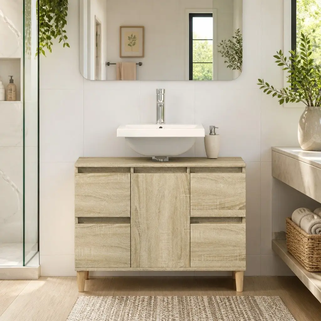 Brown Bathroom Sink Cabinet Vanity Unit with Drawers