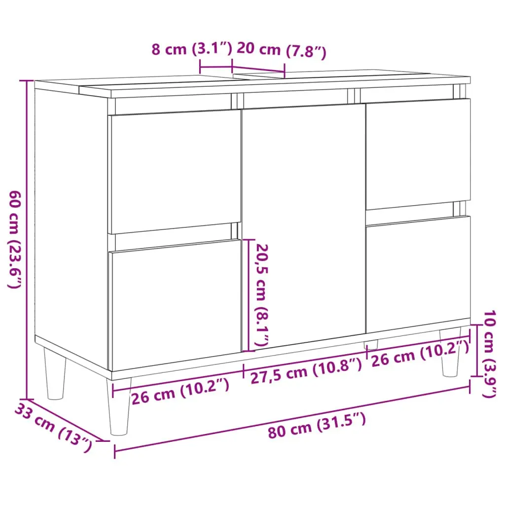 Brown Bathroom Sink Cabinet Vanity Unit with Drawers