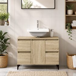 Brown Vanity Unit with Storage Drawers and Door Compartment
