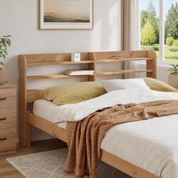 140cm Solid Wood Headboard with Storage Shelves