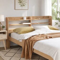 Stylish Solid Wood Pine Headboard with Storage Shelves 135cm
