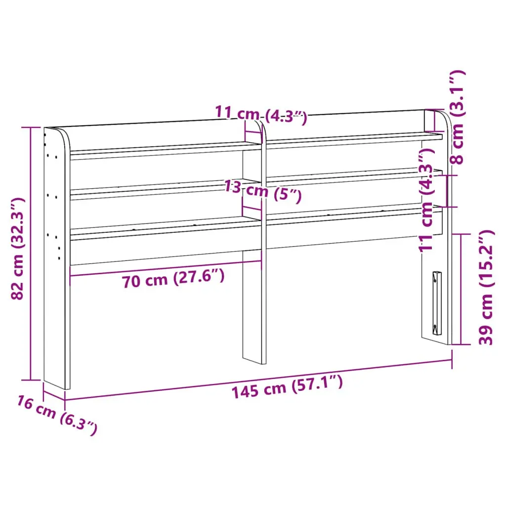 Solid Wood Pine Headboard with Storage Shelves 135cm