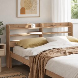 Solid Pinewood Headboard with Storage Shelves, 120 cm