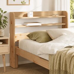 Stylish Brown Pine Headboard with Three Storage Shelves