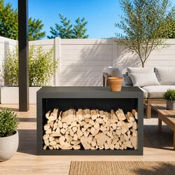 Durable Anthracite Steel Firewood Rack 100x40x60cm