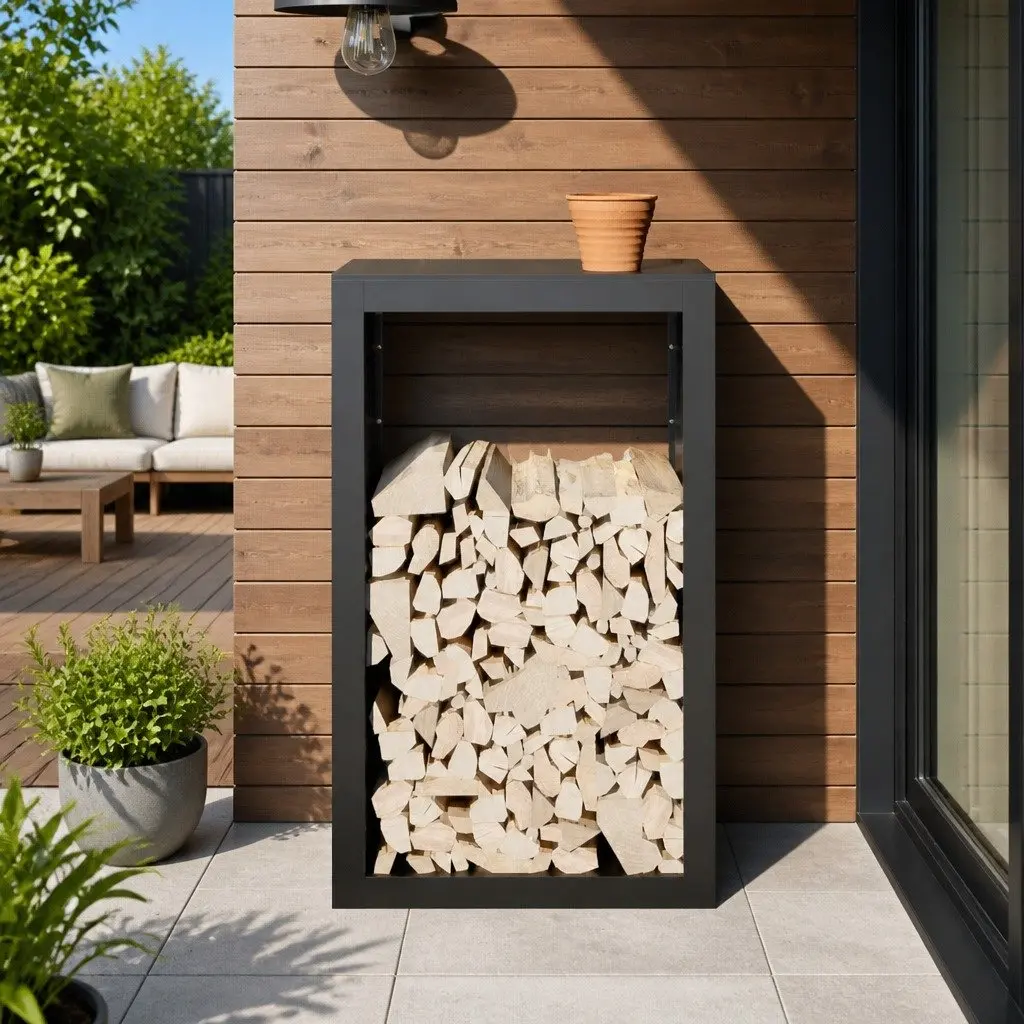 Black Steel Firewood Rack for Log Storage