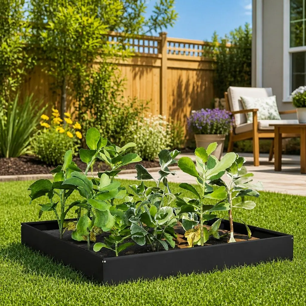 Raised Garden Bed Steel 100x100x26cm Black Outdoor