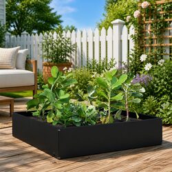Durable Black Steel Garden Raised Bed Planter 100x100x41cm
